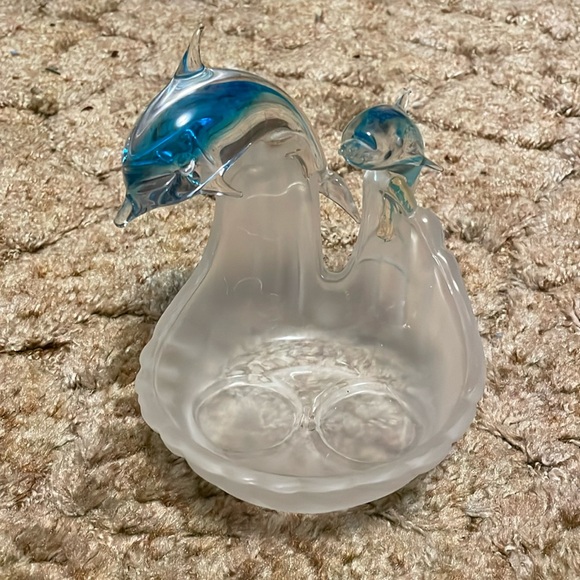 Blue Dolphin Frosted Glass double tea light candle holder - Picture 2 of 6